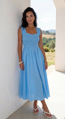 Bluebell Smocked Sweetheart Midi Dress - Blue
