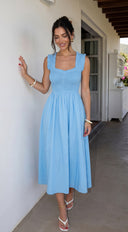 Bluebell Smocked Sweetheart Midi Dress - Blue