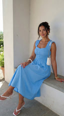 Bluebell Smocked Sweetheart Midi Dress - Blue