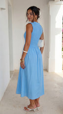 Bluebell Smocked Sweetheart Midi Dress - Blue