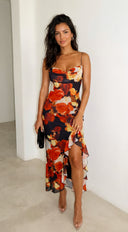 Velorosa Floral Ruffle Midi Dress - Black Multi