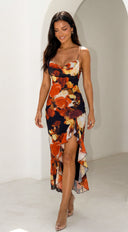 Velorosa Floral Ruffle Midi Dress - Black Multi