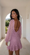 Nerano Lace Ruffle Asymmetric Mini Dress - Pink