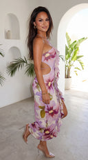 Violessa Floral Ruffle Cutout Maxi Dress - Lavender Multi
