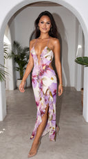 Violessa Floral Ruffle Cutout Maxi Dress - Lavender Multi