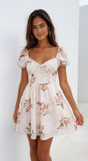 Juliette Floral Corset Mini Dress - Cream Beige Multi