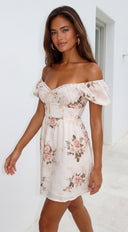 Juliette Floral Corset Mini Dress - Cream Beige Multi