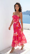 Paradiso Floral Print Midi Dress - Pink