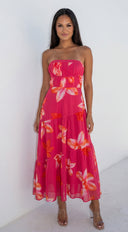 Paradiso Floral Print Midi Dress - Pink