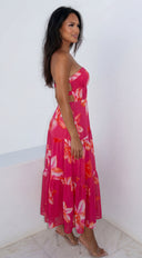 Paradiso Floral Print Midi Dress - Pink