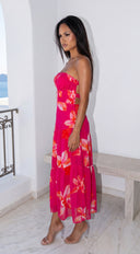 Paradiso Floral Print Midi Dress - Pink