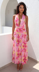 Floret Floral Print Maxi Dress - Pink Multi