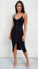 Skylen Ribbed Midi Dress - Black