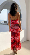 Sweet Escape Floral Print High Neck Maxi Dress - Red Multi