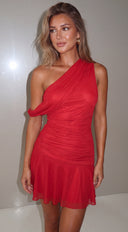 Sway Off Shoulder Mini Dress - Red