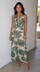 Palm Glow Tropical Print Maxi Dress - Green Multi