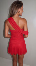 Sway Off Shoulder Mini Dress - Red