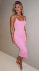 Sana Ribbed Side Slit Cami Midi Dress - Pink
