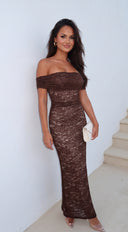 Florencia Lace Off-Shoulder Maxi Dress - Brown