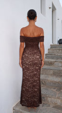 Florencia Lace Off-Shoulder Maxi Dress - Brown