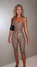 Wild Side Leopard Print Capri Jumpsuit - Brown