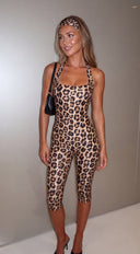 Wild Side Leopard Print Capri Jumpsuit - Brown