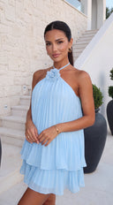 Rosette Affair Mini Dress - Blue