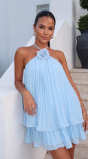 Rosette Affair Mini Dress - Blue