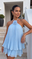 Rosette Affair Mini Dress - Blue