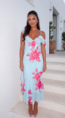 Sun Kissed Ruffle Maxi Dress - Blue