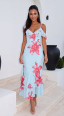 Sun Kissed Ruffle Maxi Dress - Blue