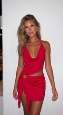 Kaivana Ring Detail Cutout Mini Dress - Red