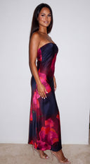 Bloom Veil Floral Strapless Maxi Dress - Black Multi