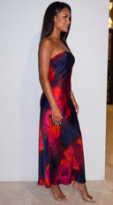 Bloom Veil Floral Strapless Maxi Dress - Black Multi