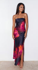 Bloom Veil Floral Strapless Maxi Dress - Black Multi