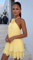 Rosette Affair Mini Dress - Yellow