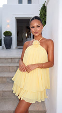 Rosette Affair Mini Dress - Yellow