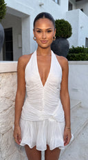 Lola Ruffle Halter Mini Dress - Off White