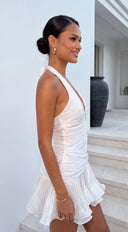 Lola Ruffle Halter Mini Dress - Off White