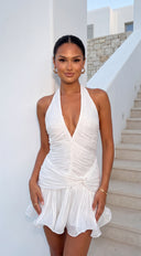 Lola Ruffle Halter Mini Dress - Off White