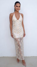 Zavelle Sequin Maxi Dress - Cream Beige