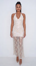 Zavelle Sequin Maxi Dress - Cream Beige
