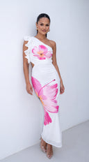 Nerina Ruffle Floral Maxi Dress - White