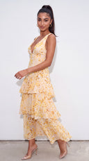 Vallie Floral Ruffle Midi Dress - Yellow Multi