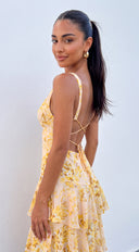 Vallie Floral Ruffle Midi Dress - Yellow Multi