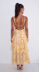 Vallie Floral Ruffle Midi Dress - Yellow Multi