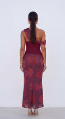 Mireva Floral One Shoulder Maxi Dress - Burgundy