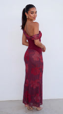 Mireva Floral One Shoulder Maxi Dress - Burgundy
