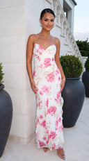 Nourina Floral Ruffle Maxi Dress - White Multi