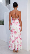 Nourina Floral Ruffle Maxi Dress - White Multi